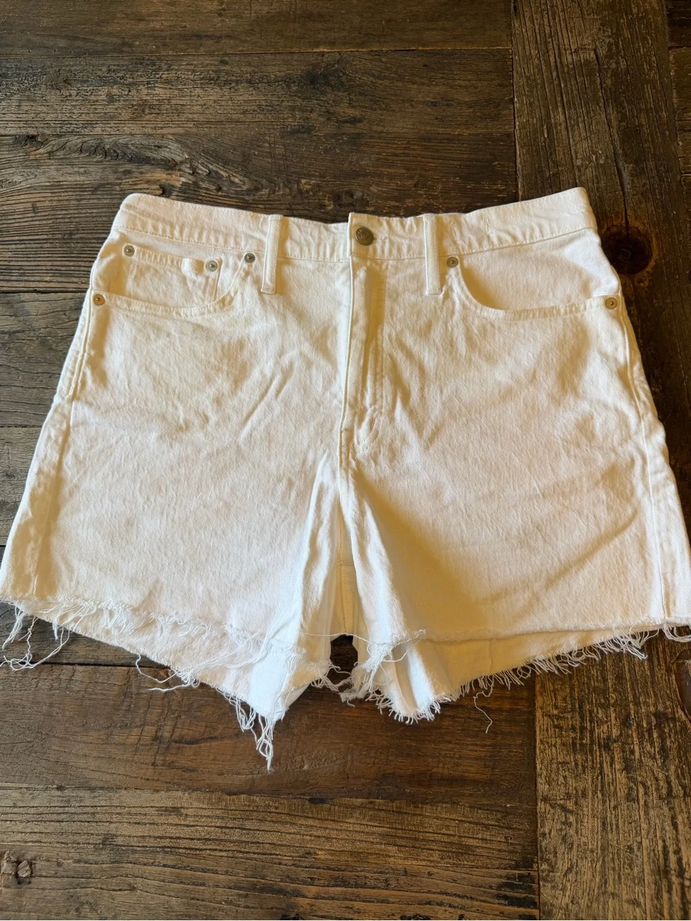 Madewell White Raw-Hem Denim Shorts - Picture 1 of 5